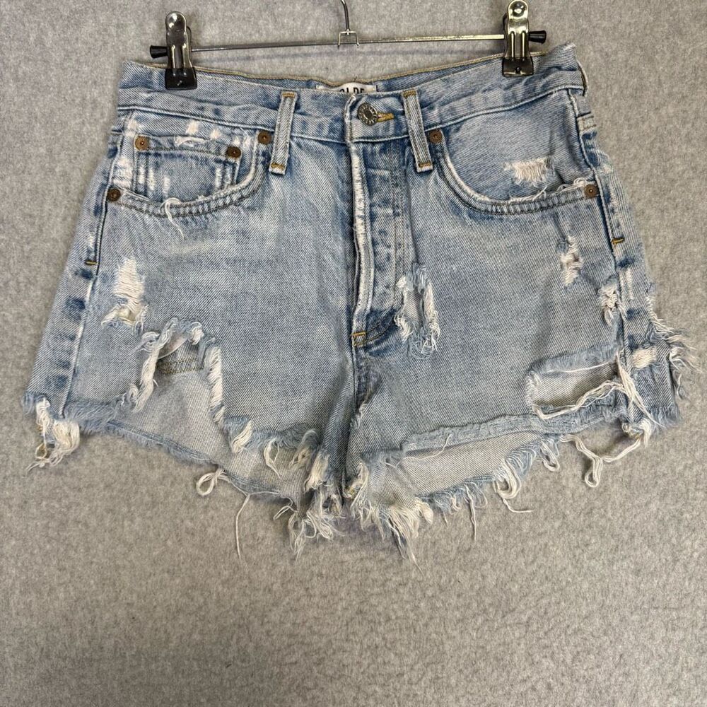 Agolde Premium Women's Size 24 High Waisted Distressed Cut Off Shorts Blue